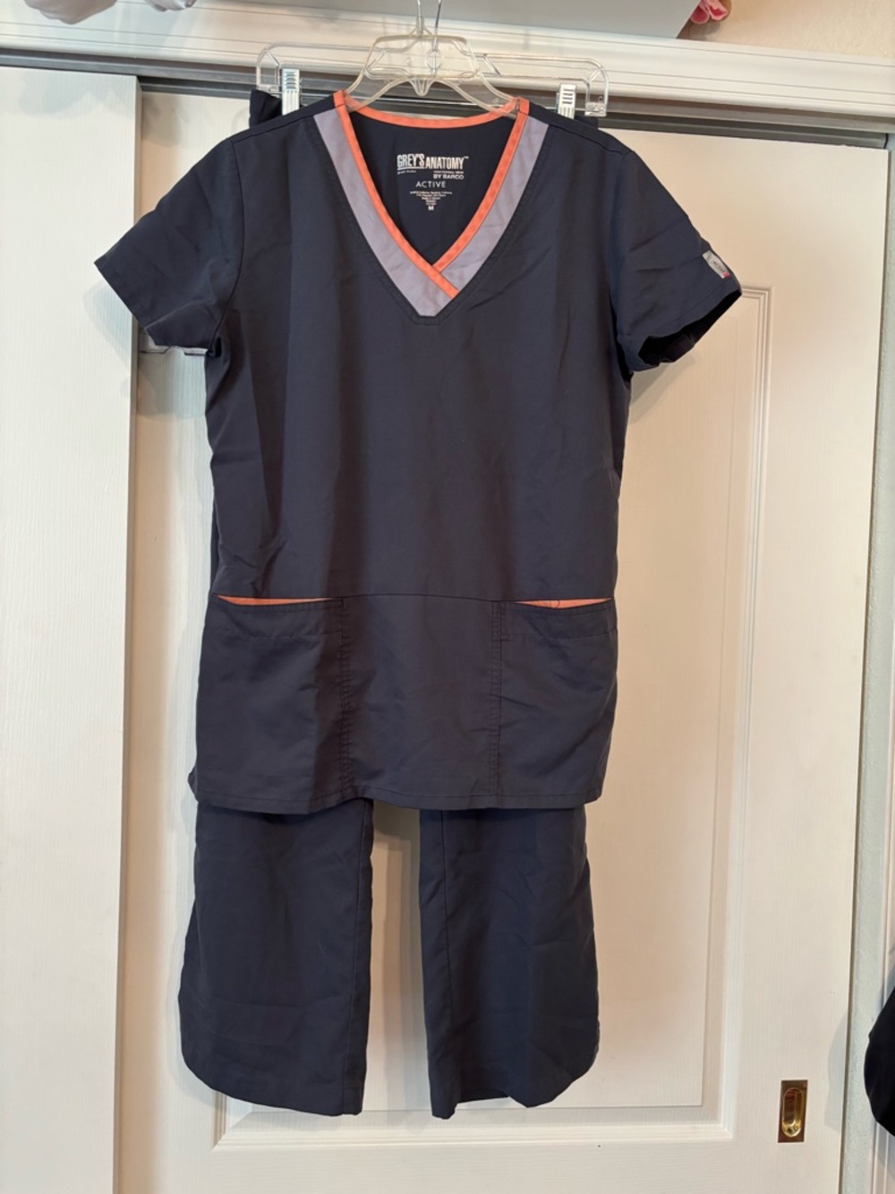 Grey's Anatomy Women's Scrub Set in Navy with Coral Trim